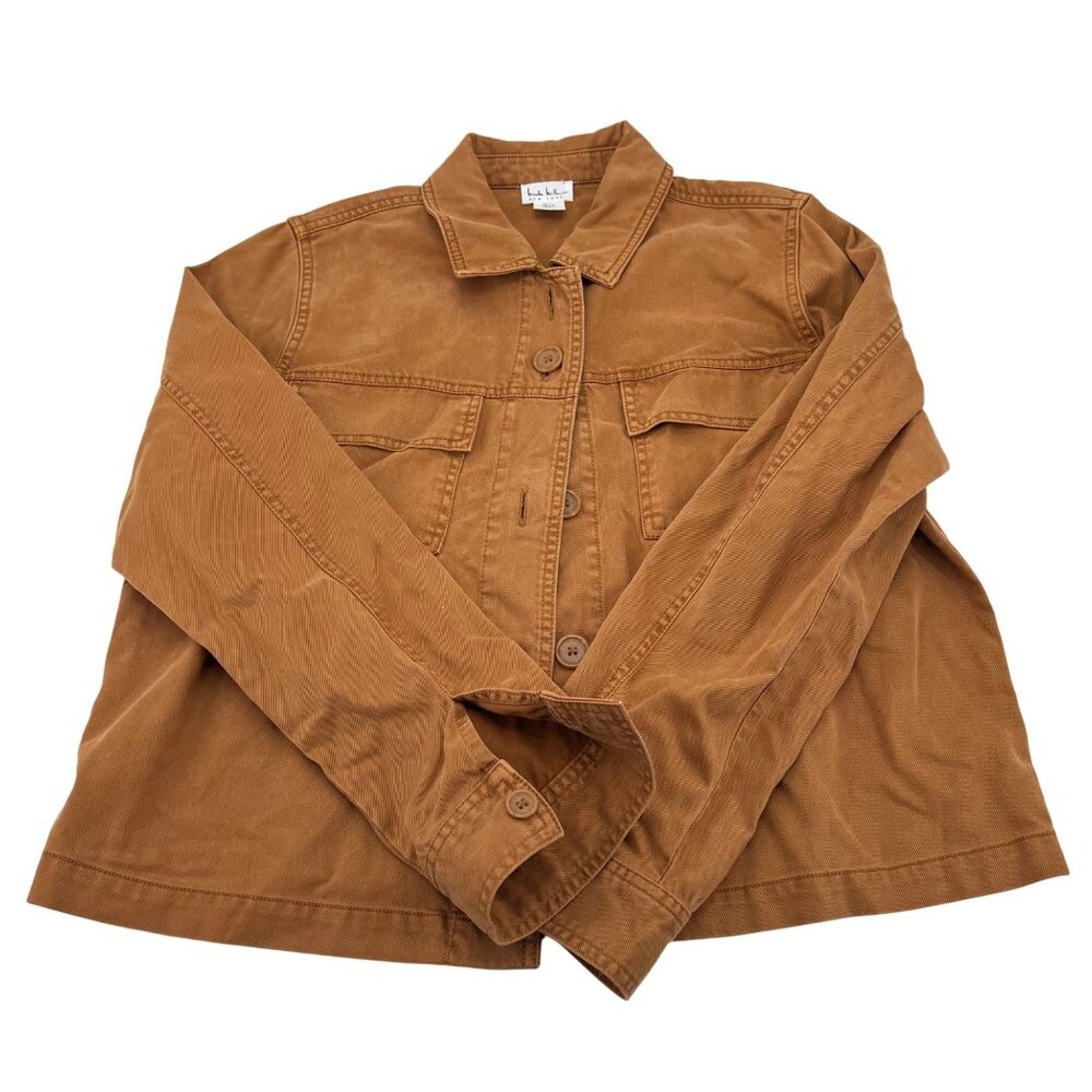 Nicole Miller Womens Brown‎ Button-Up Jacket Size L Lyocell & Cotton